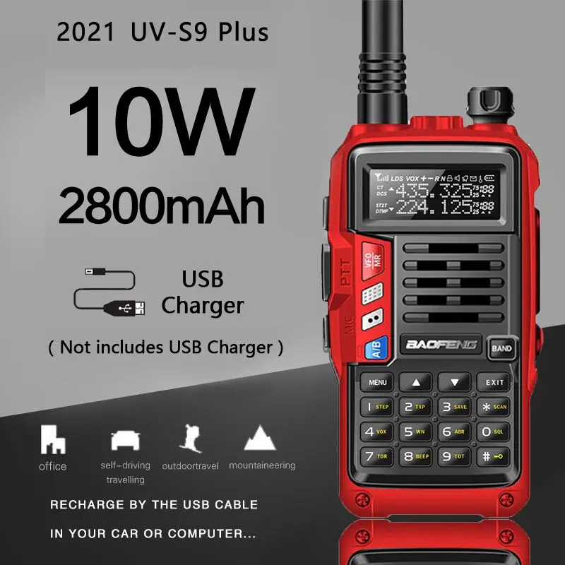 

2021 BaoFeng UV-S9 Plus 10W Portable Walkie Talkie 50km Long Range Ham Radio Transceiver Up of baofeng uv-5r Two Way Radio