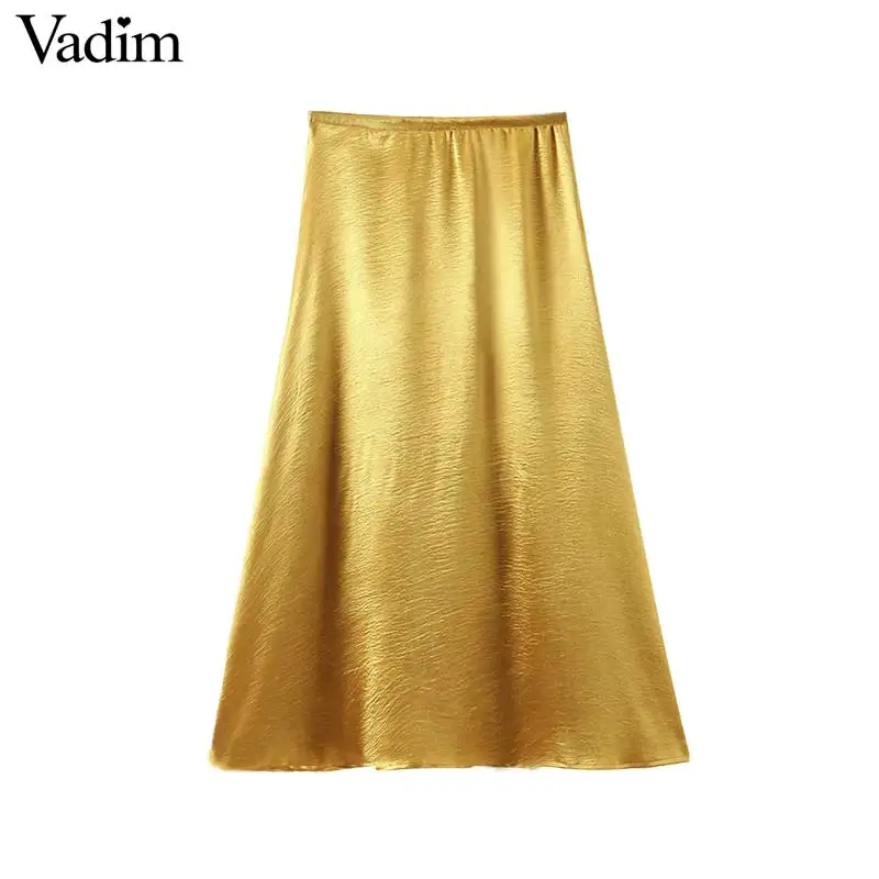 Vadim Женская стильная блестящая юбка миди с эластичной резинкой на талии Клубная