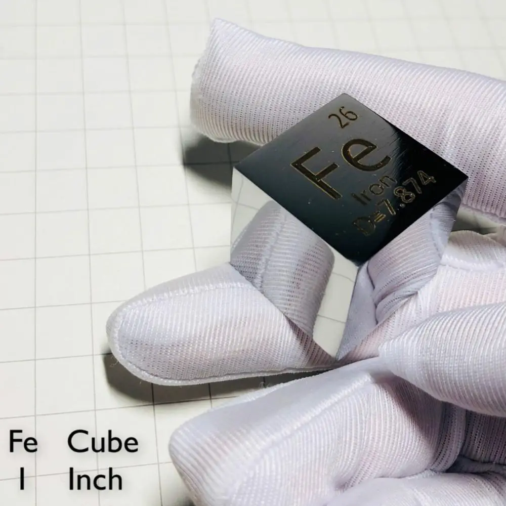 

99.95% High Purity Mirror polished Iron Element Cube 25.4mm Metal Density Cubes Carved Element Periodic Table Cube