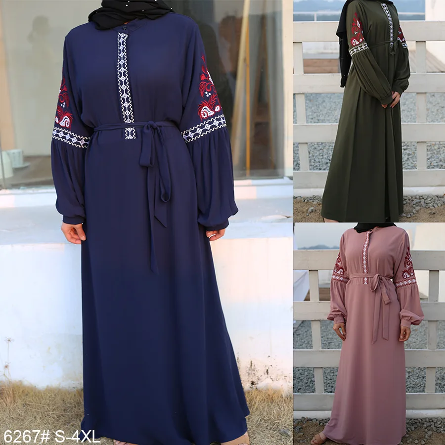 Шифоновое Повседневное платье с длинным рукавом и вышивкой, abaya, Дубай, Турция, мусульманский хиджаб, платье, одежда для мусульманских женщи...