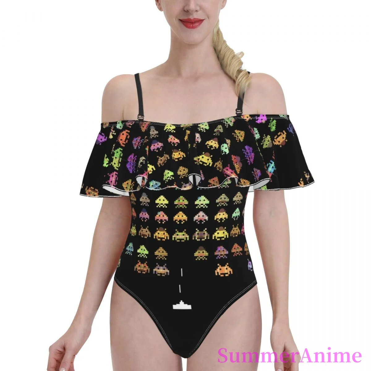 

Bikinis Retro Game Exotic 2021 Women Flounce Swimsuit high Waist One piece woman set Game Anime 80s Beach wear