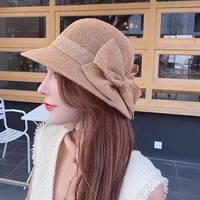 lady bow knot muslin summer hats for women 2021 sunscreen gorras leisure cap wide brim panama raffia shading sun cap foldable
