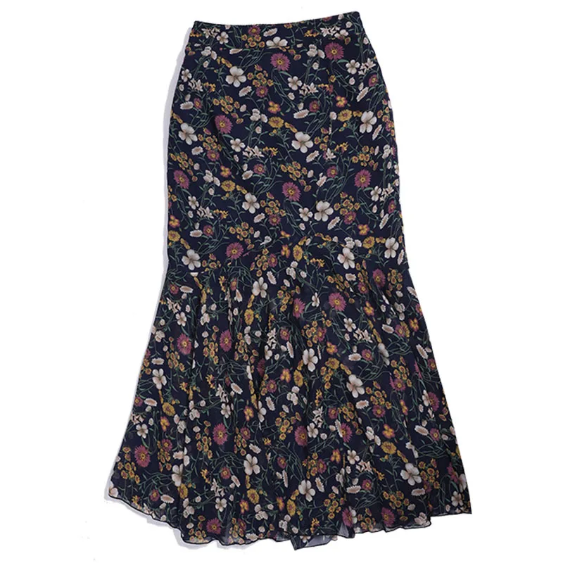 Женская шифоновая юбка с завышенной талией длинная запахом и разрезом винтажная