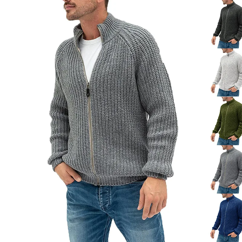 

Men Sweaters Cardigan Men's Solid Color Zipper Turtleneck Knitting Coat Loose Fashion Casual Autumn Winter Full Sleeve