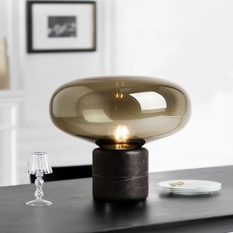 

Postmodern bedside lamp simple mushroom marble decoration glass room living room bedroom study creative small table lamp