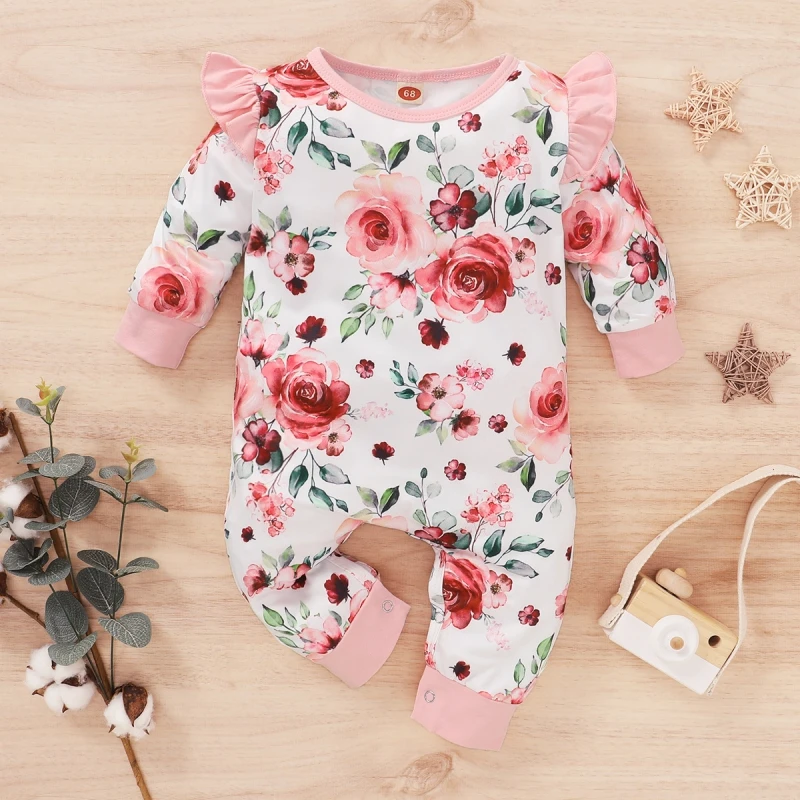 

2020 New Autumn Baby Girl Flower Romper Long Sleeve Jumpsuit Bodysuit Girl Trouser Jumpsuit Clothes