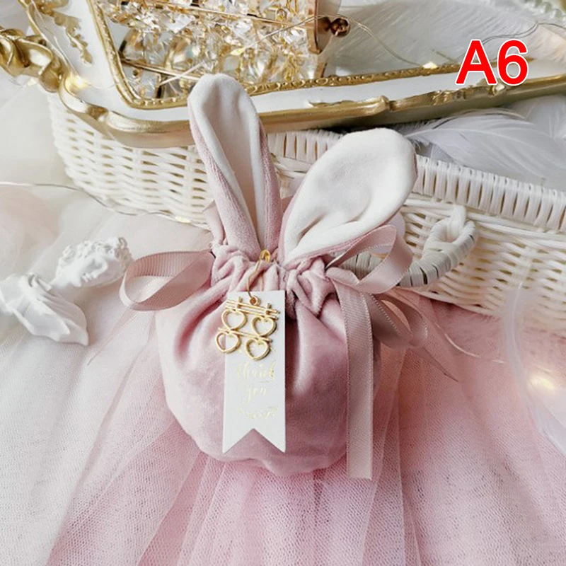 

Rabbit Ear Candy Cookies Gift Bags Velvet Snack Biscuit Baking Bag With Ribbon Wedding Birthday Party Favor Decoration