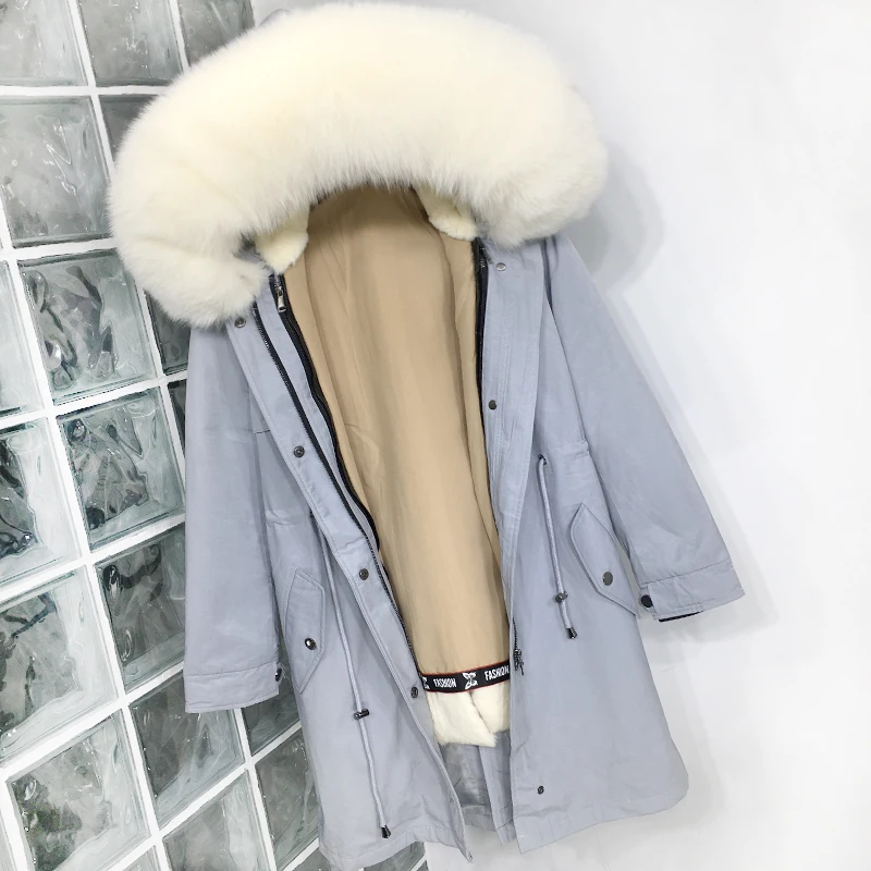 

2019 Winter Jacket Women Long Parka Real Fur Coat Natural Fox Fur Collar Hood Thick Warm Outerwear Luxury Rex Rabbit Fur Lining