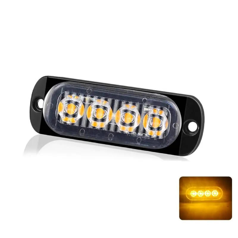 

12-24V 12W 4LED Yellow Led Light Car Front Bumper Fog Light Lamp Work Light Bar Urgent Warning Lights For Truck Van Bar Off-road