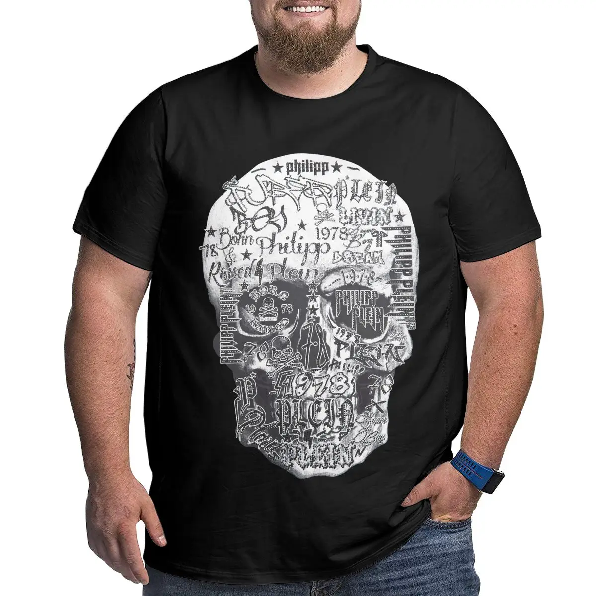 

skull plein pp 100% Cotton T Shirts for Big Tall Man Oversized T-shirt Plus Size Top Tee Men's Loose Large Top Clothing