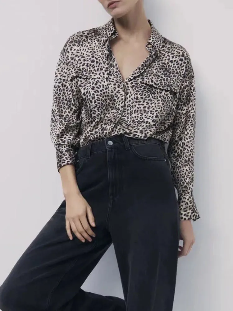 

autumn fashion temperament all-match lapel long-sleeved printing texture casual shirt long-sleeved top female design sense