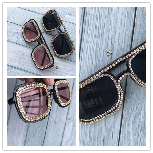 2019 черный/розовый Полный алмаз летние модные женские солнцезащитные очки