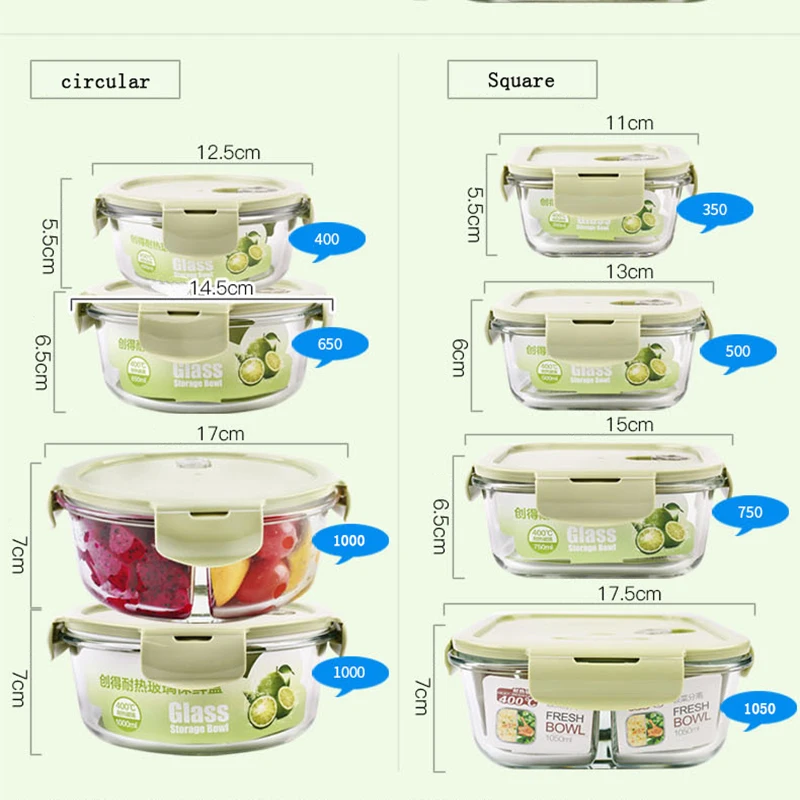 Герметичный стеклянный Ланч бокс с сумкой микроволновая печь нагрев охлаждаемый