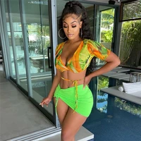 ueteey sexy bandage two piece vacation outfits for 2021 fashion women summer clothes crop top and mini skirts matching sets