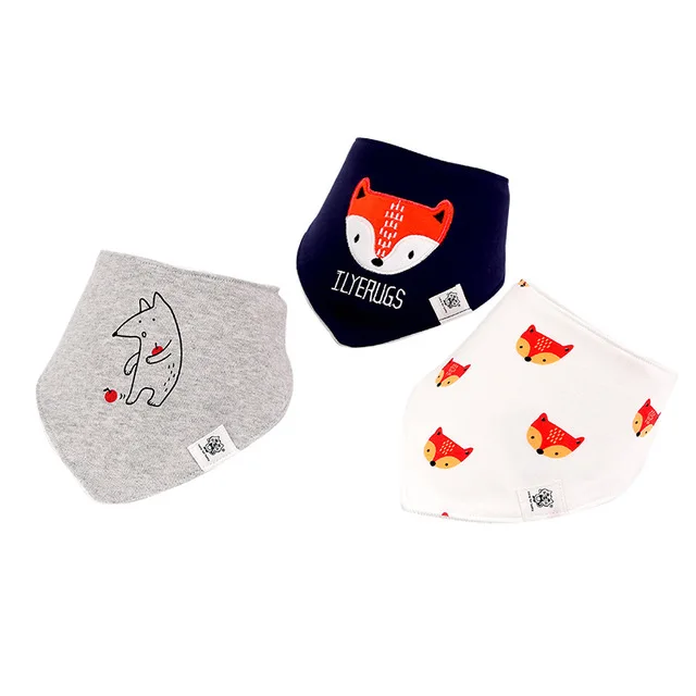 3-Pack/lot Baby Bibs 100%Cotton Waterproof Cute cartoon print embroidery Saliva Towel Newborn Toddler Infant Boys Girls Stuff