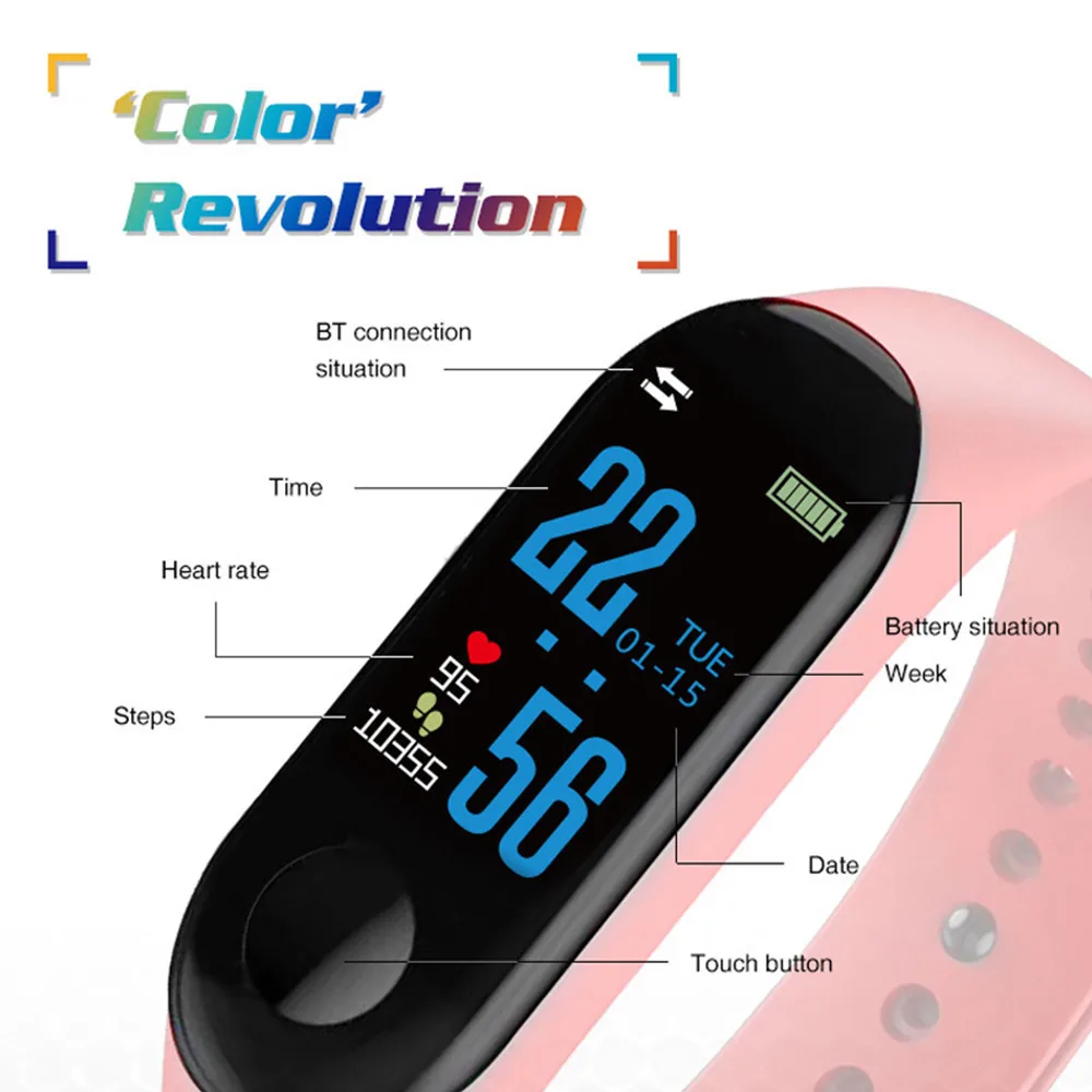 m3 smart watch bracelet band fitness tracker messages reminder color screen waterproof sport wristband for men women free global shipping