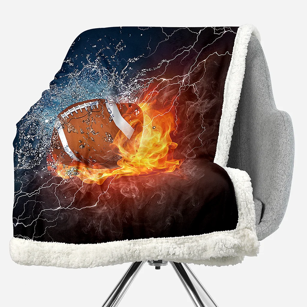 

ONGLYP 3D American Football Sherpa Blanket Fluffy Bedspread Plush Bedding Throw Blanket for Sofa Couch Travel Camping Home Decor