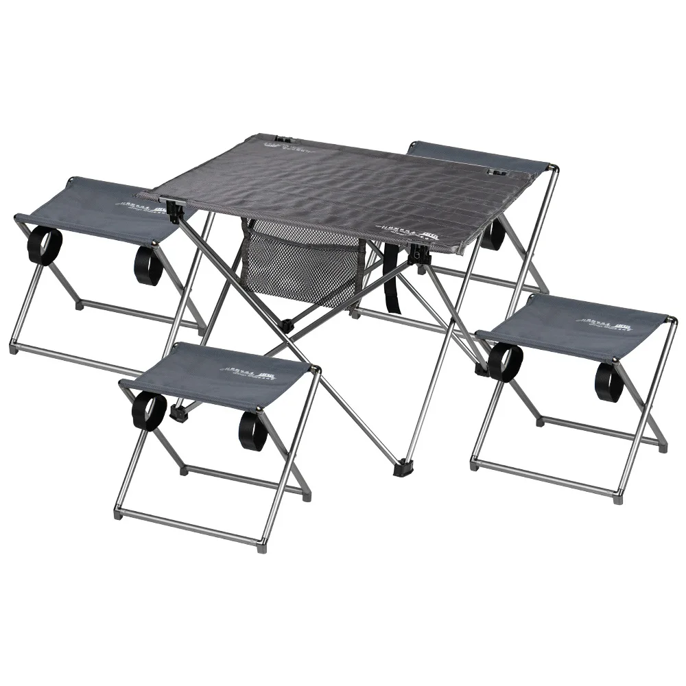Fiyat Alaşım Ultra Hafif Taşınabilir Beş Adet Kombinasyon Açık Kamp Piknik Barbekü Kendi Kendine Sürüş Seyahat Katlanır Masa Ve Sandalye Aracı