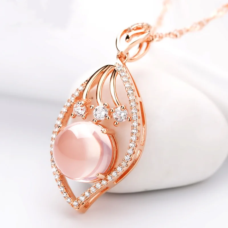 Ожерелье из серебра 925 пробы подвеска натурального розового кварца для женщин