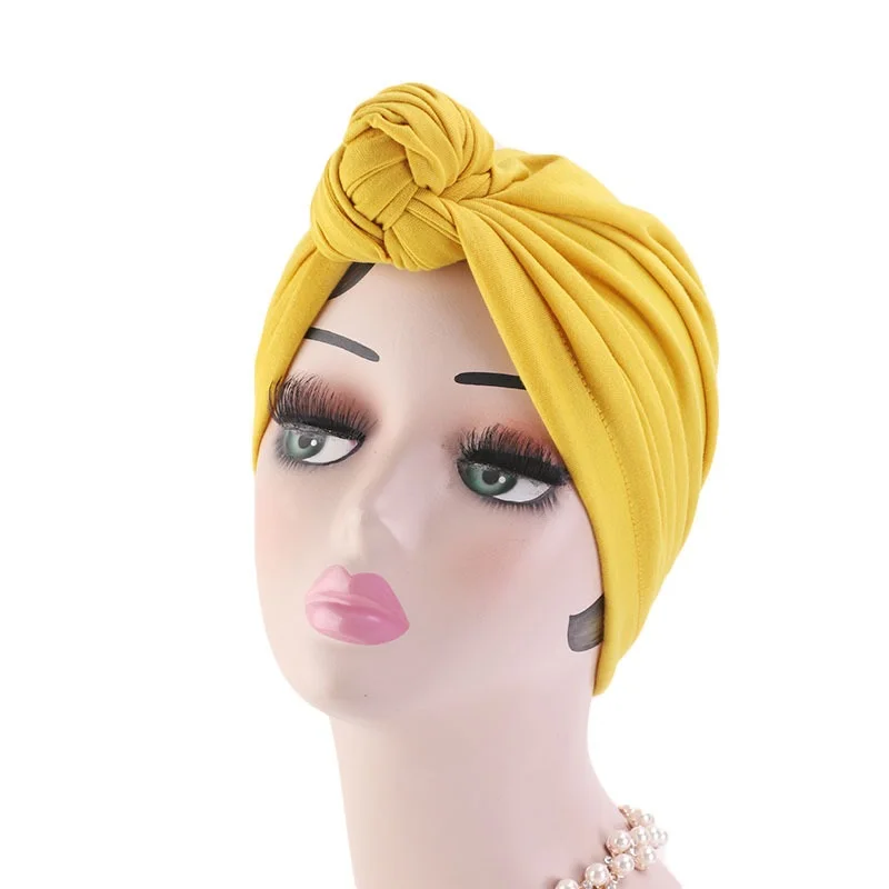 

Solid Color Elastic Cotton Knotted Turban Hat