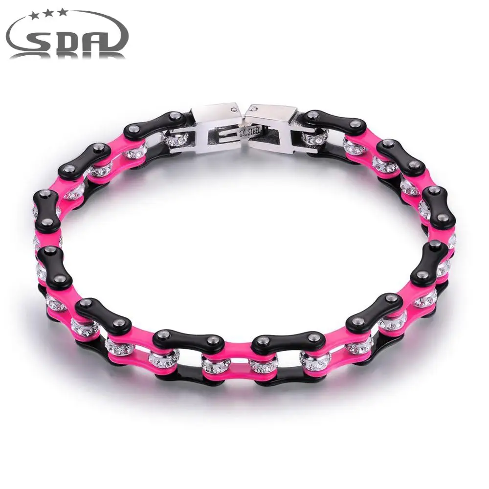 Популярный мотоциклетный браслет цепочка SDA черный и розовый с подвесками из