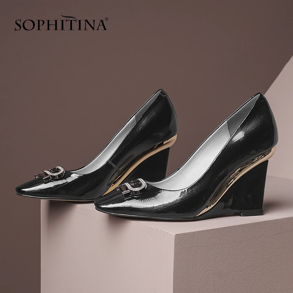 Женские офисные туфли лодочки SOPHITINA элегантные на танкетке с геометрическим