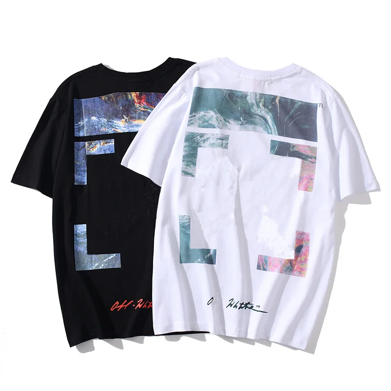 

Бренд OW Tide 2020, мужская и женская футболка с короткими рукавами и рисунком стрелы из белого вулканического моря, F Zhejiang Limited