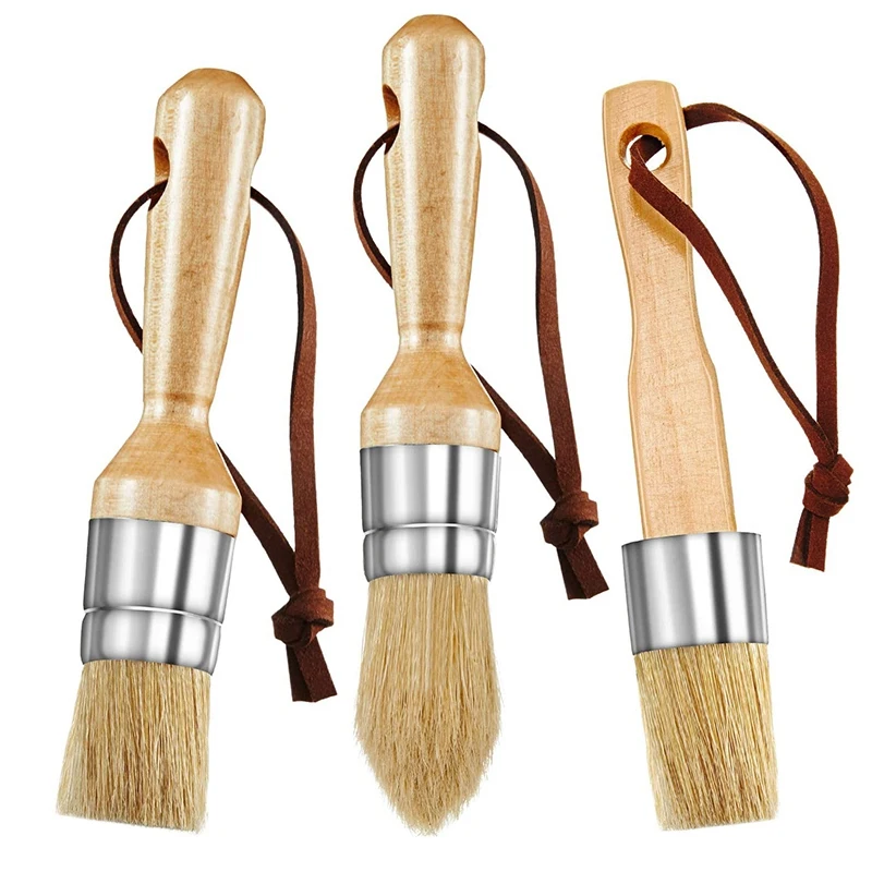 

3 Pieces Chalk and Wax Paint Brushes Bristle Stencil Brushes Including Flat Pointed and Round Chalked Paint Brushes