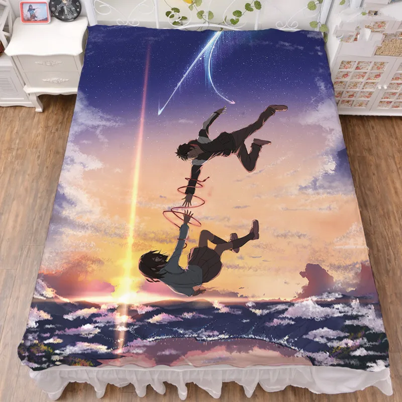 

2020-January Anime Your name Miyamizu Mitsuha Tachibana Taki Milk Fiber Bed Sheet & Flannel Blanket Summer Quilt 150x200