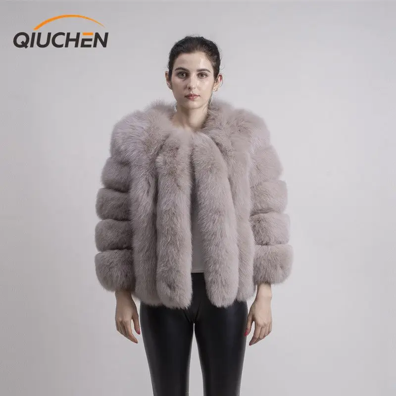 QIUCHEN PJ1819 Новое поступление женское зимнее короткое пальто из натурального Лисьего меха большой мех длинный рукав модная куртка для девочек