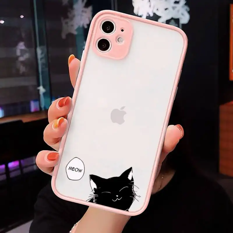 

Lovely cartoon animal black cat Phone Case matte transparent For iphone 7 8 11 12 plus mini x xs xr pro max cover