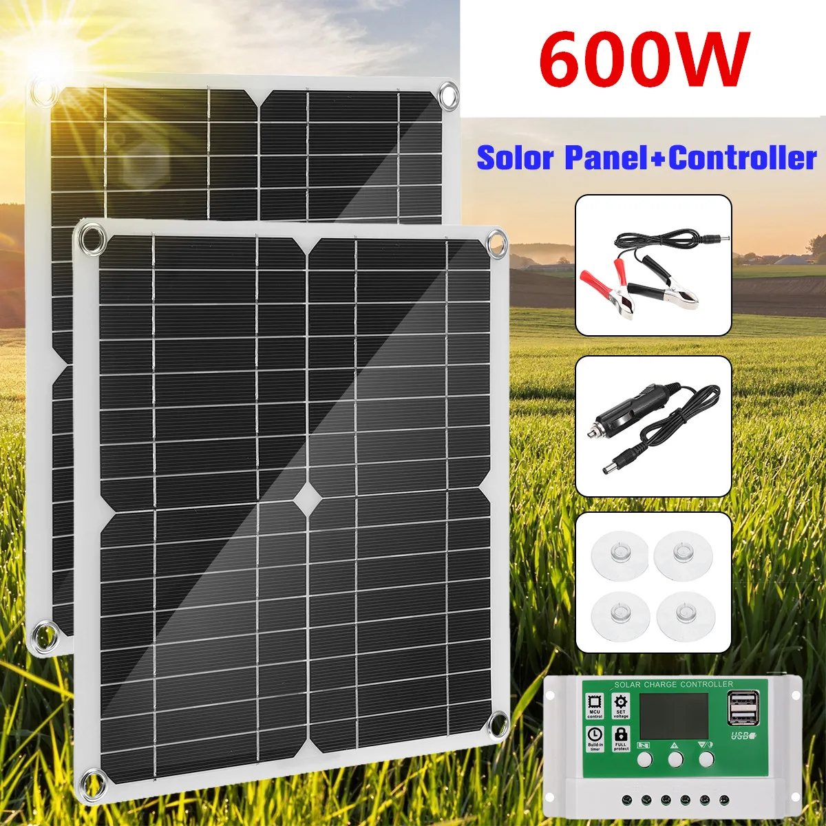600W Панели солнечные двойная солнечная батарея Мощность батареи банка пакет 60A 100A
