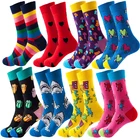 1 пара из чесаного хлопка для мужчин модный тренд нескользящих носочков геометрический смешной плед язык печатных для мужчин новинка длинные носки счастливые носки с изображением персонажей мультфильма