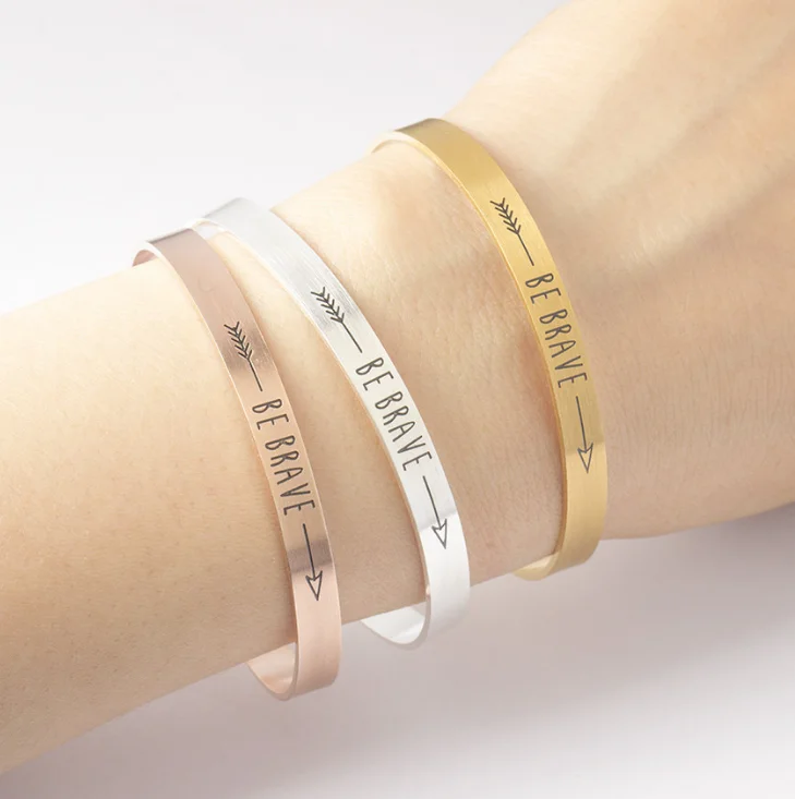 Золотистый Круглый Розовый Серебристый Браслет-манжета с буквами Be Brave Модный