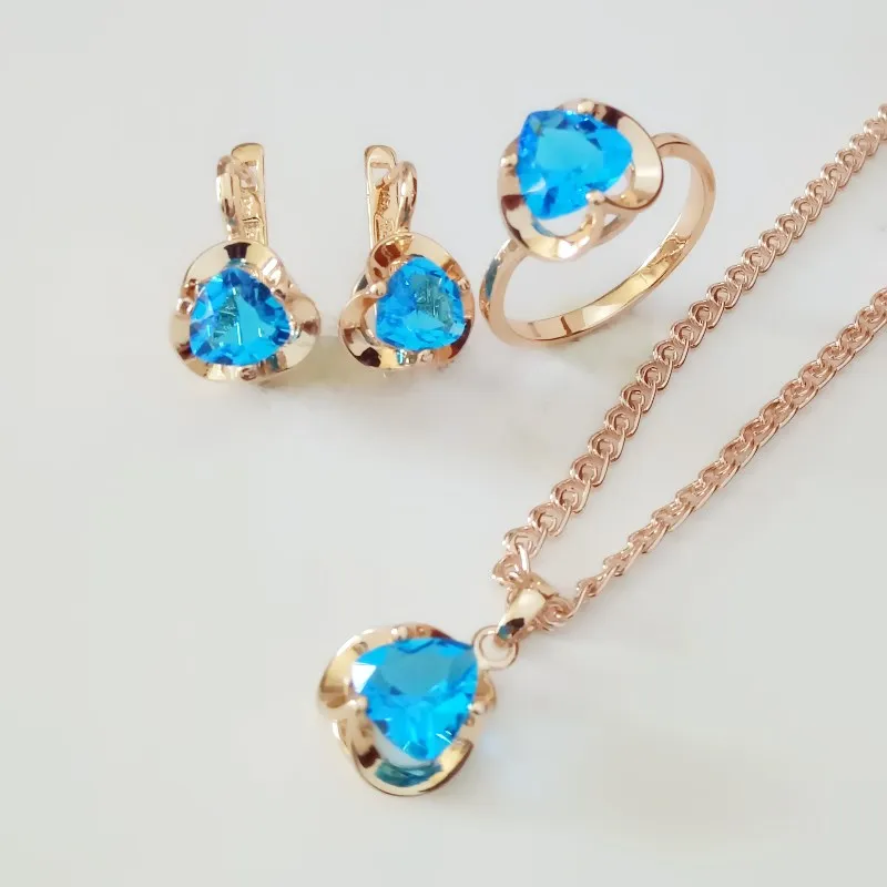 Комплект из колье и серёг с синим фианитом|jewelry sets for women|bridal jewelry setsfashion bridal |