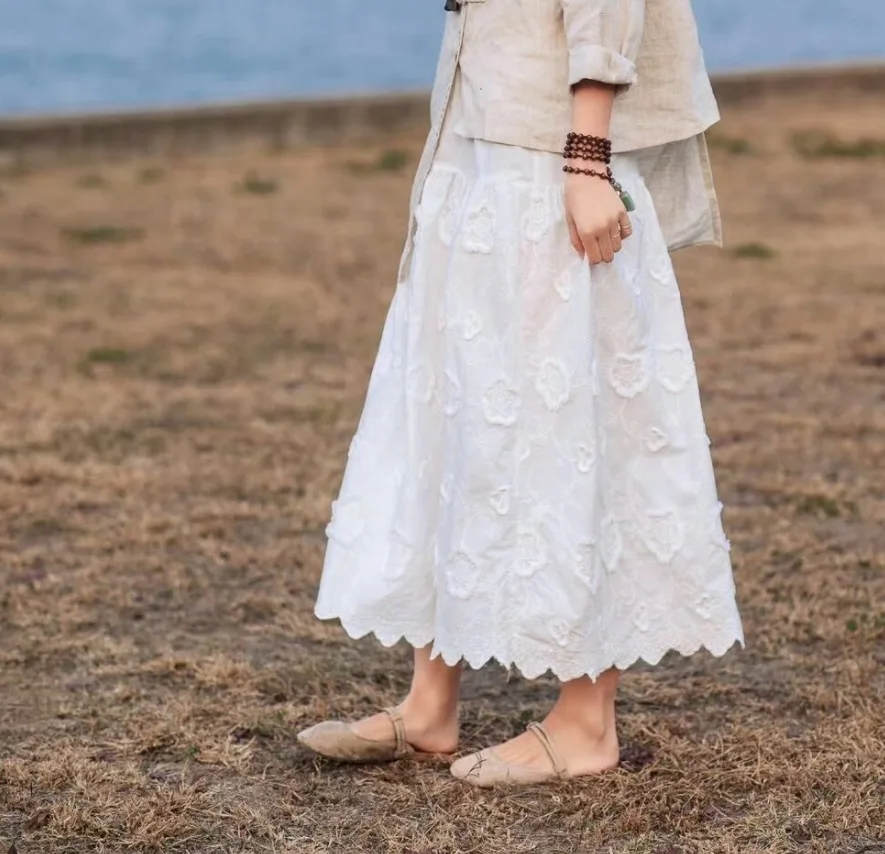 Весенняя женская кружевная юбка с эластичной резинкой на талии Свободная