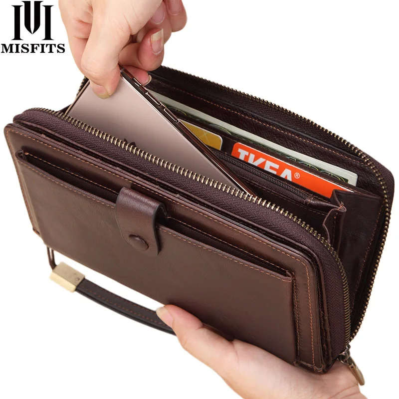 

Wallet men Head layer cowhide Business and leisure purse Wallets of card holder Long mobile passport bag Zero wallet Wave