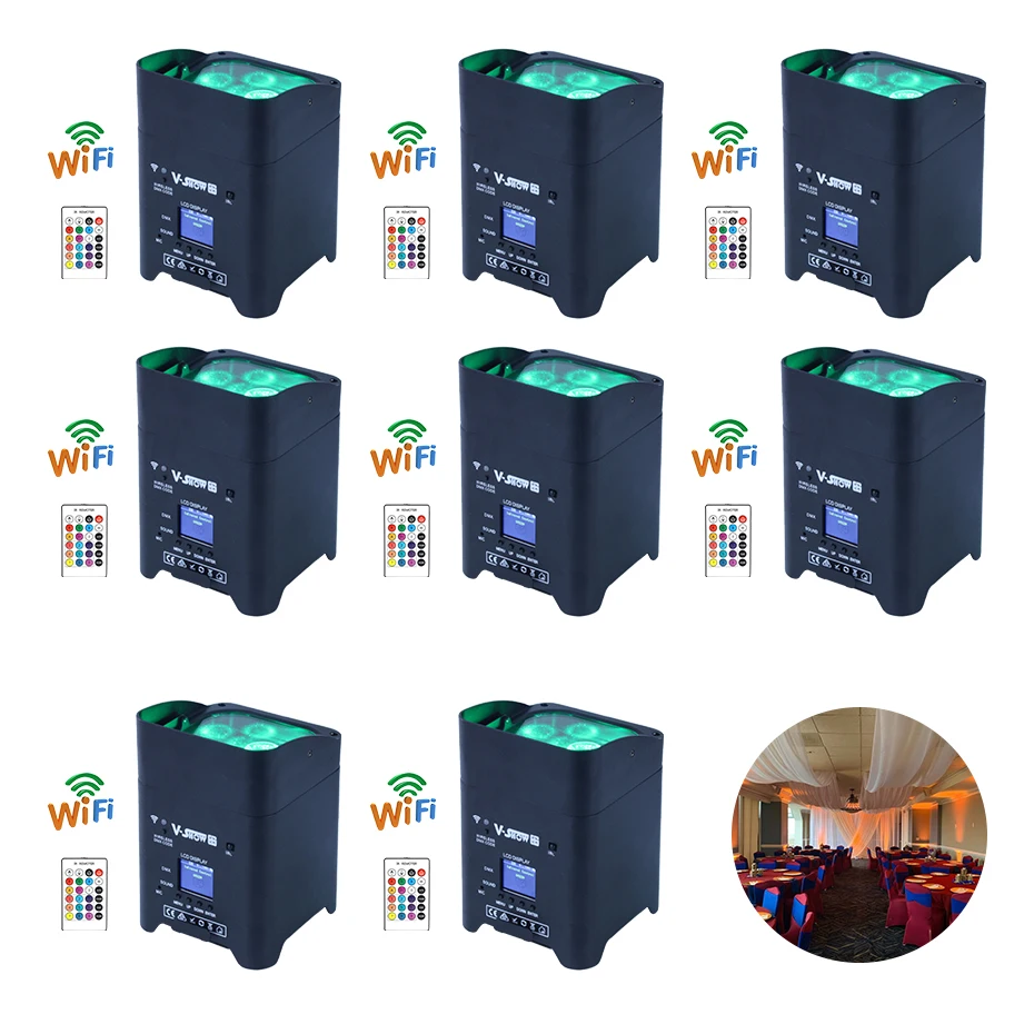 8 шт. беспроводной сценический светильник с аккумулятором Power RGBWA UV 6 в 1