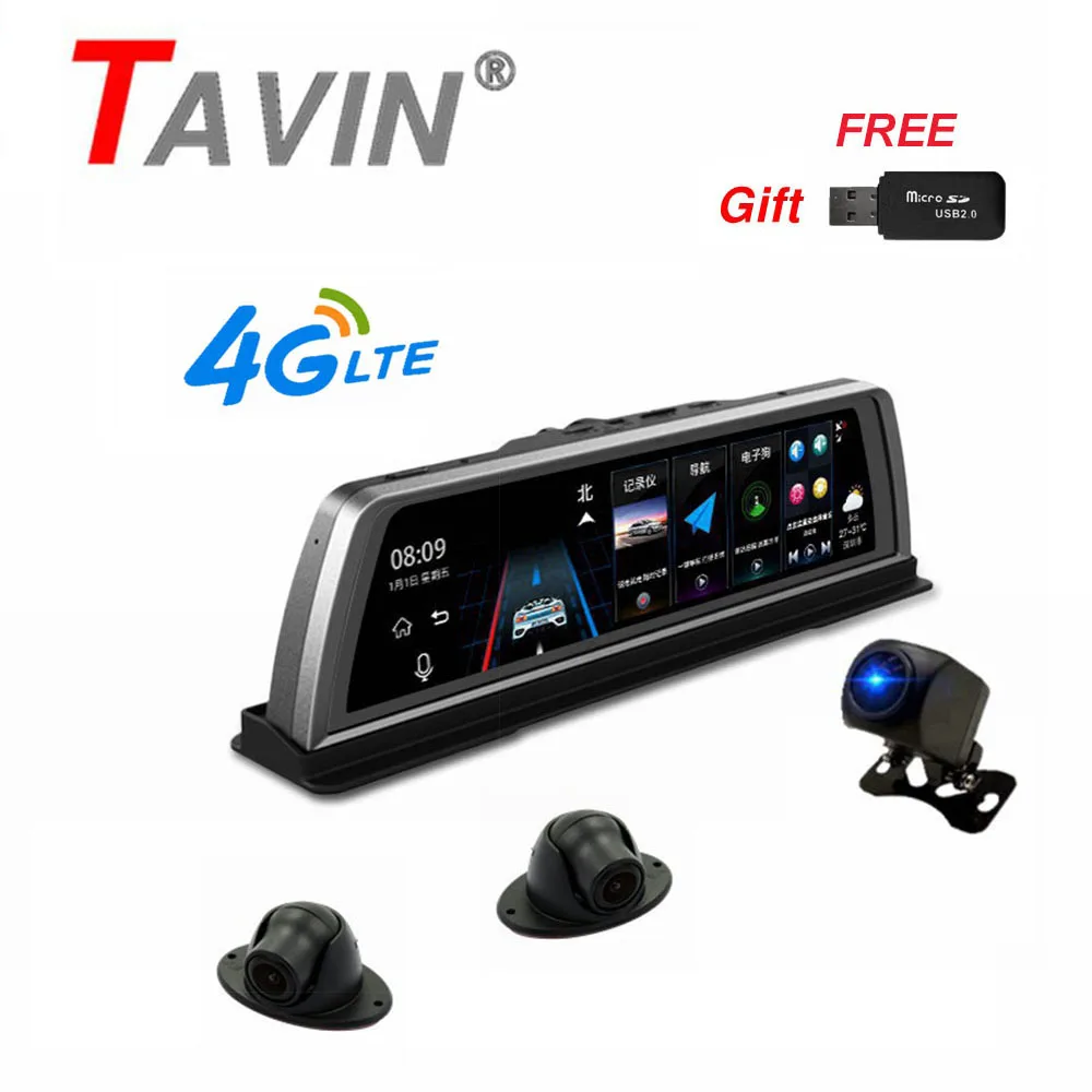Автомобильный видеорегистратор TAVIN, 10 дюймов, сенсорный экран, зеркало заднего вида, видеорегистратор, Full HD, фронтальная Автомобильная камера+ 1080 P, задняя камера, двойной объектив, видео рекордер