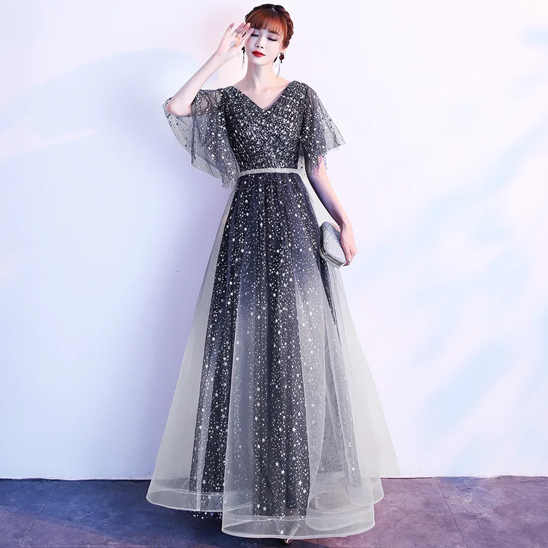 

Dreamy Starry Sky Evening Party Dress Bling Sequins Celebrity Banquet Dress Noble A-line Stage Show Dress Elegant Hostess Dress