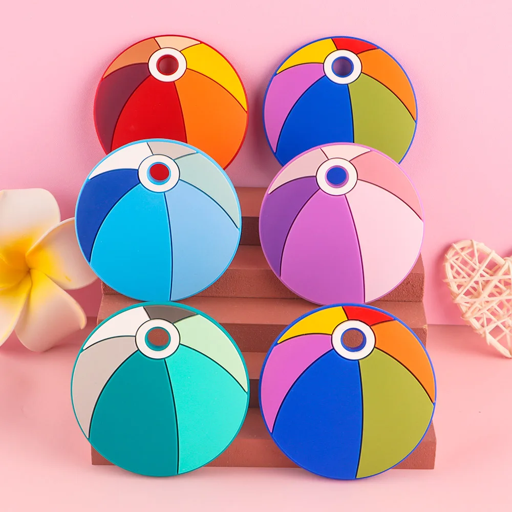 

Sunrony 5Pcs Colored Ball Silicone Teether BPA Free Food Grade Silicone Pendants DIY Pacifier Chain Accessories Baby Molar Toys