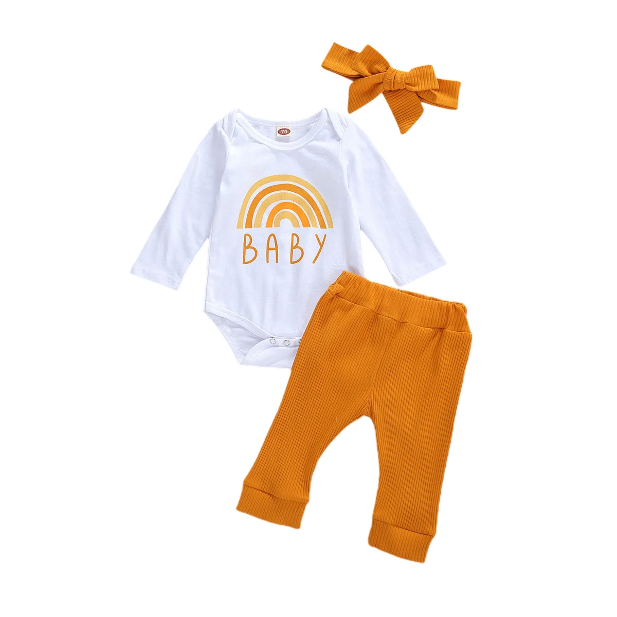 

2020 Newborn Baby Girl Clothes Set Summer Autumn Outfit Rainbow Print Long Sleeve White T-shirt Bodysuit Top+Pants Trousers 3PCS