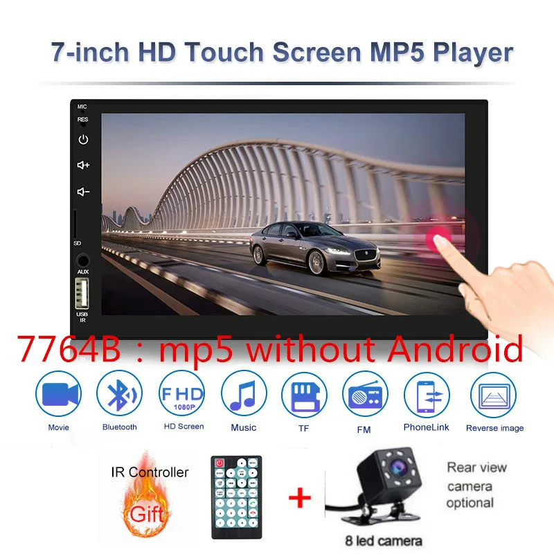 7764B-8led cam Авторадио " 2Din Android 7,1 автомобильный MP5 плеер gps Navi FM AM радио BT4.0 карта+ камера - Цвет: 7764B-8led cam