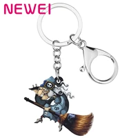 newei acrylic halloween magic witch keychains print long broom trouser keyring jewelry for women kid girls trendy festival gift