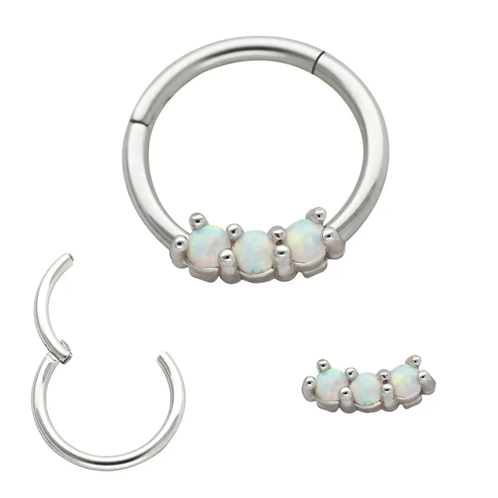 

JHJT Fashion Nose Ring Opal Septum Nose Hoop Piercing Surgical SS Helix Cartilage Ring Earrings Piercing Body Jewelry 16G