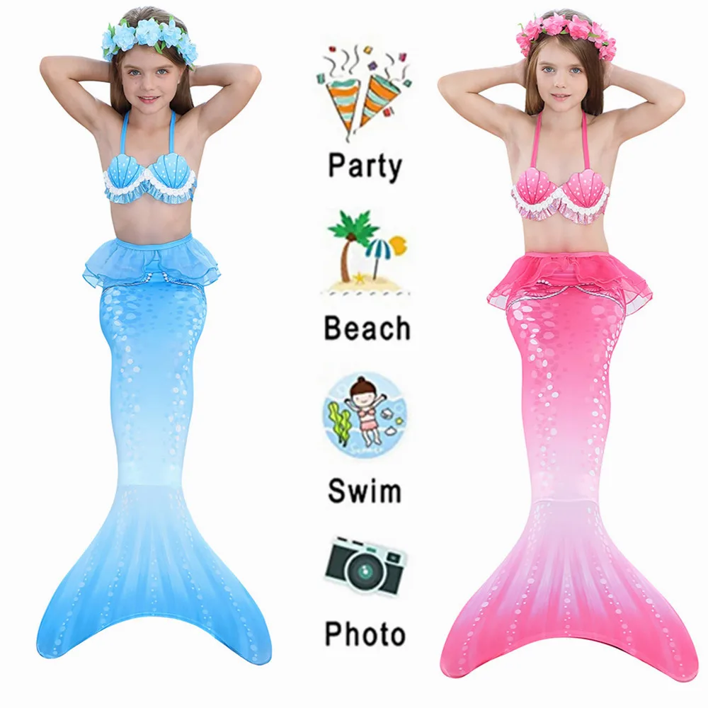 Детский пляжный купальник с хвостом Русалочки бикини моноластами для косплея и