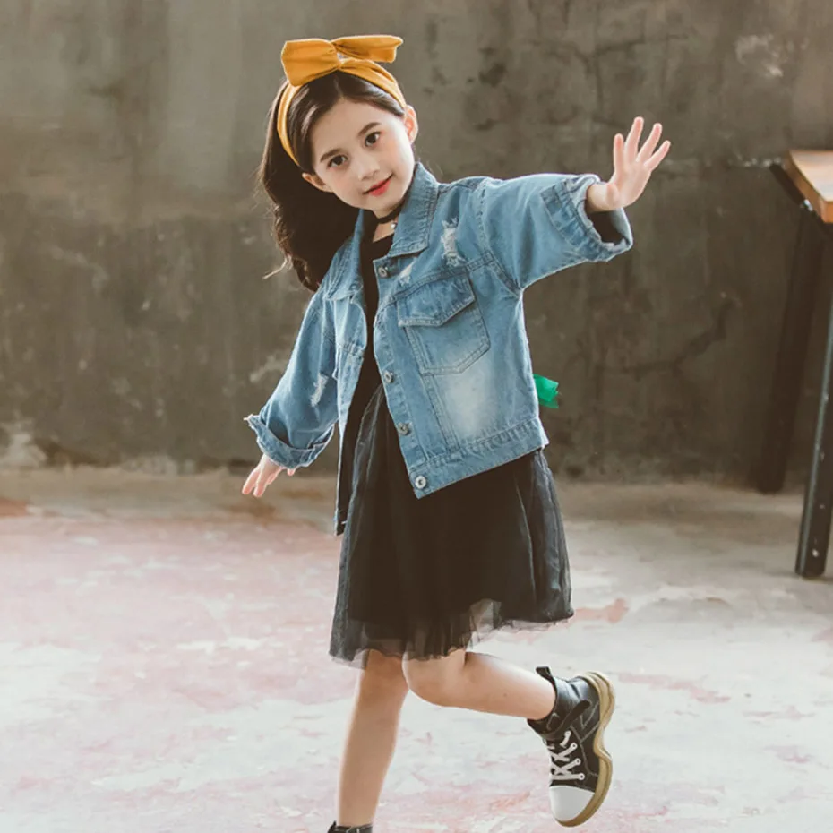 Джинсовая куртка с цветочной вышивкой для девочек 6 14 лет|Куртки и пальто| |