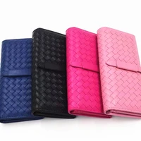 womens brand woven wallet rfid blocking long wallet bifold leather clutch wallet ladies card case wallet purse