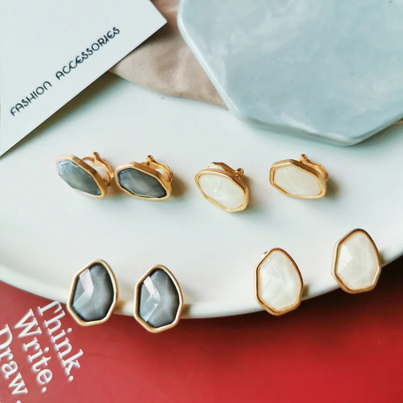 Элегантные серые серьги клипсы без пирсинга красивые Винтажные 2019|Серьги-клипсы|