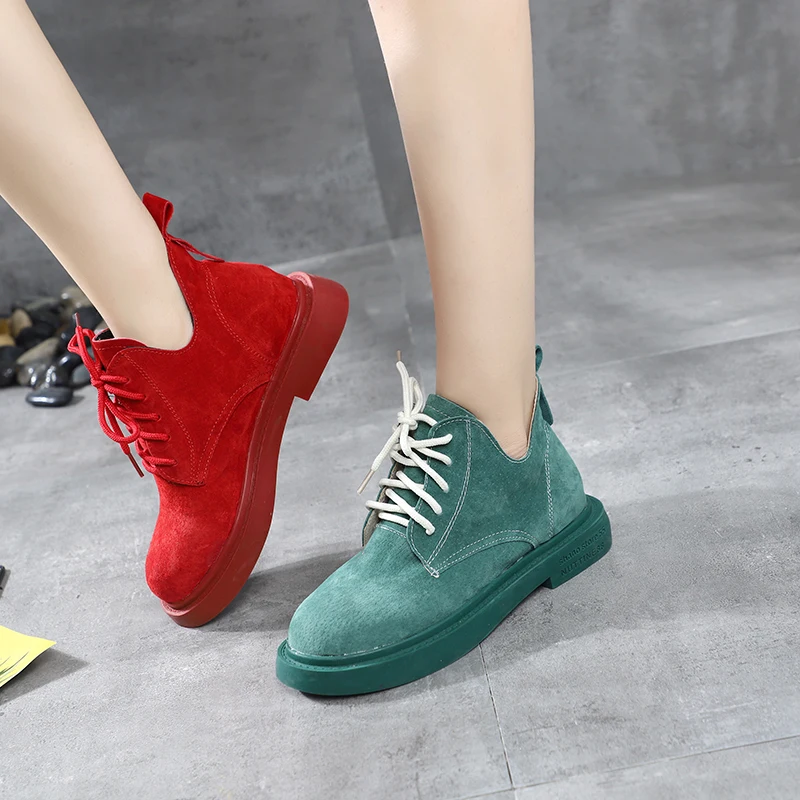 Осенне-зимняя женская обувь ботинки-мартинсы замшевые ботильоны на толстом